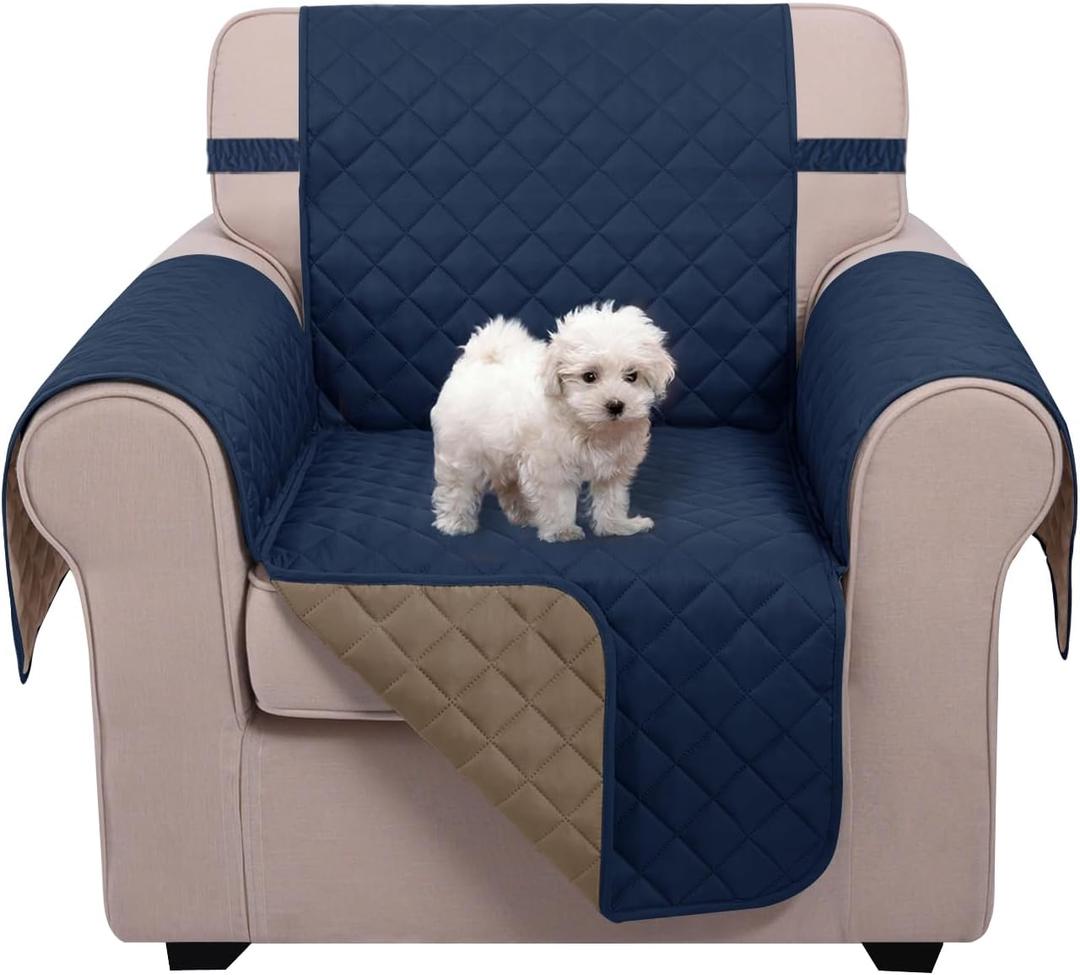 U-NICE HOME Recliner Chair Covers Reversible Chair Cover Pet Covers for Dogs with Elastic Straps Water Resistant Diamond Quilted (23''Armchair, Navy/Taupe)