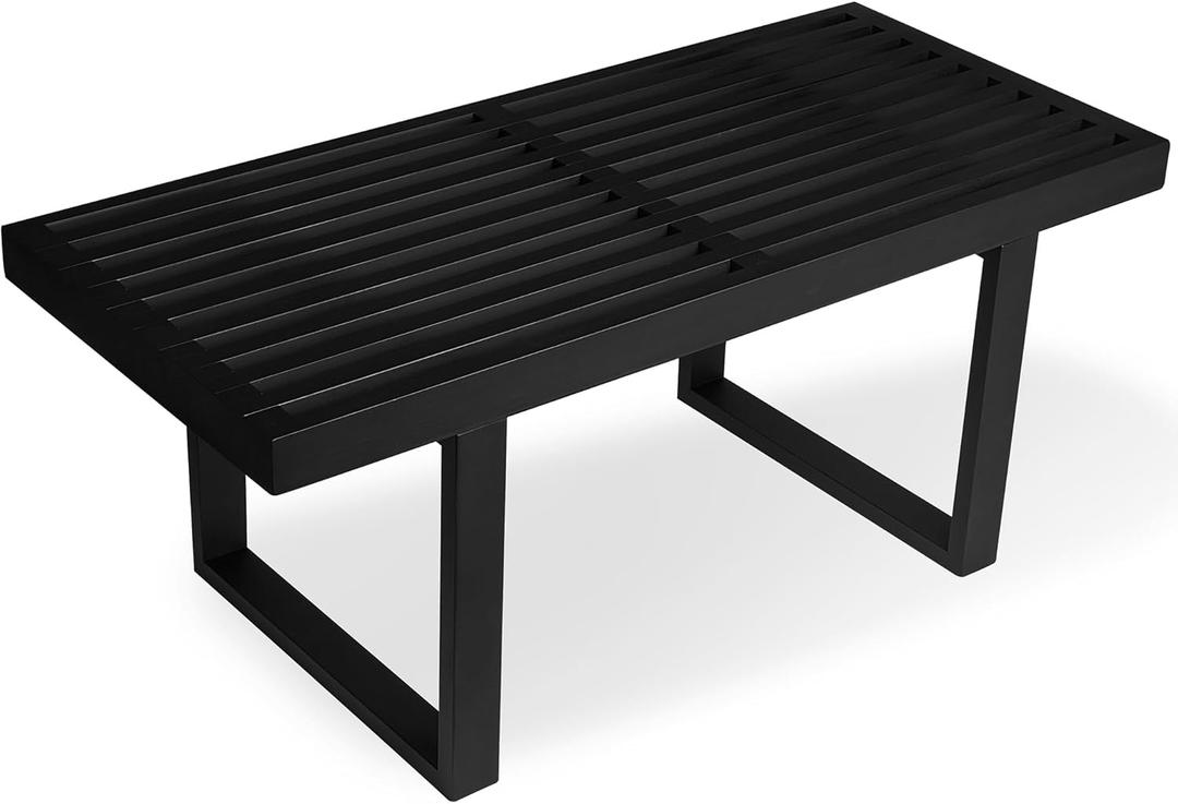 Bamboo Nelson Slat Wooden Bench, Small Wood Benches for Entryway, Living & Dining Room, Kitchen, Bedroom, Bathroom, Hallway, Front Door, For Indoor & Outdoor Patio Use, Mid Century Modern Decor (Nelson Black)