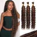 100g 3 bundles P4/30 Deep Wave Human Braiding Hair 16 Inch Bulk Human Hair for Braiding No Weft Human Braiding Hair for Boho Braids Wet and Wavy 100% Brazilian Virgin Curly Hair