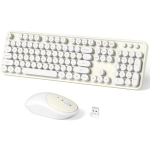 Dilter Wireless Keyboard and Mouse Combo, 104 Keys Full-Sized Typewriter Keyboards,  Receiver Plug and Play, for Windows, PC, Laptop, Desktop (Cremy White)