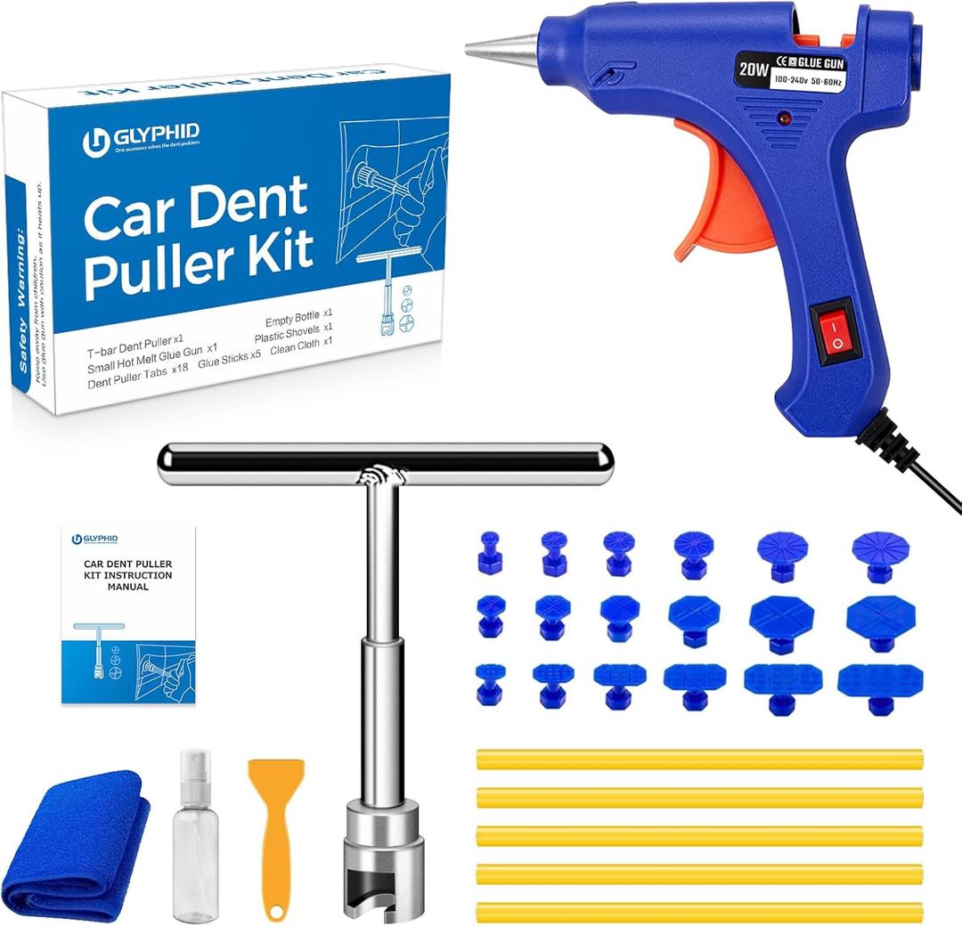 GLYPHID Car Dent Repair Removal Kit Small Paintless Auto Body Puller Remover Tool Tools,28Pcs Dent Pull Kits,Dent Remover Tool for Car Door Dents Hail Damage Refrigerator Dents