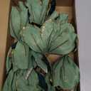 XunYee 10 Pcs Dark Green Velvet Christmas Glitter Flowers Magnolia Artificial Poinsettia Flower Christmas Tree Ornaments Velvet Floral Picks with Clips for Xmas DIY Wreath Decor, 6 Inch