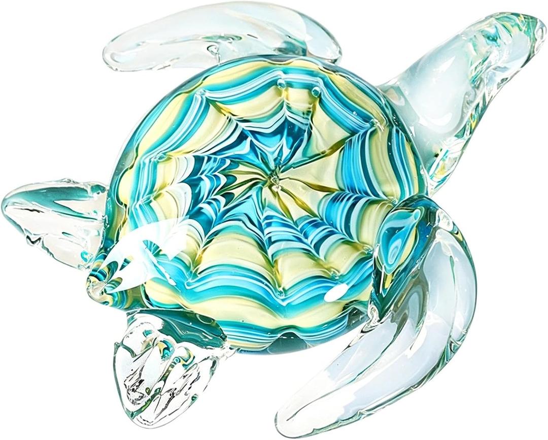 QFkris 6" Blown Glass Sea Turtle Figurine, Handmade Glass Sculpture, Home Decor, Birthdat Present