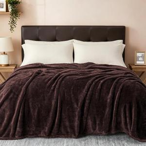 Exclusivo Mezcla Plush Fuzzy Fleece Bed Blanket Queen Size, Super Soft, Fluffy and Warm Blankets for Couch, Bed, All Season (Coffee, 90x90 Inches)