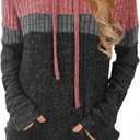 MixShe Womens Color Block Knit Hoodie  Casual Long Sleeve Pullover Sweater Tops with Pocket (Small, Lightred Gray)