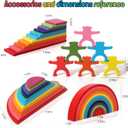 Dinhon 40-Piece Wooden Rainbow Stack Set, 4-in-1 Building Blocks preschoolers Early Development & Activity Toys Montessori Toys for Kids 1 2 3 4 Years and Older Gifts for Boys and Girls