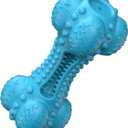 SCHITEC Squeaky Dog Chew Toy, Tough Durable Natural Rubber Bone with Toothbrush, Indestructible for Aggressive Chewers Large Medium Breed Teeth Cleaning (Blue)