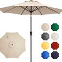 Ayge 9FT Large Outdoor Patio Umbrella Market Table Umbrella-UV Resistant, Easy Push Button Tilt and Crank, 8 Sturdy Fiberglass Ribs Heavy-Duty Pool Umbrella for Deck, Backyard,Garden,Beige