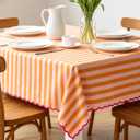 AnyDesign Scalloped Edged Tablecloth Orange Pink Striped Table Cloth Waterproof Rectangle Fabric Table Cover for Home Kitchen Party Table Decoration, 55 x 70 Inch