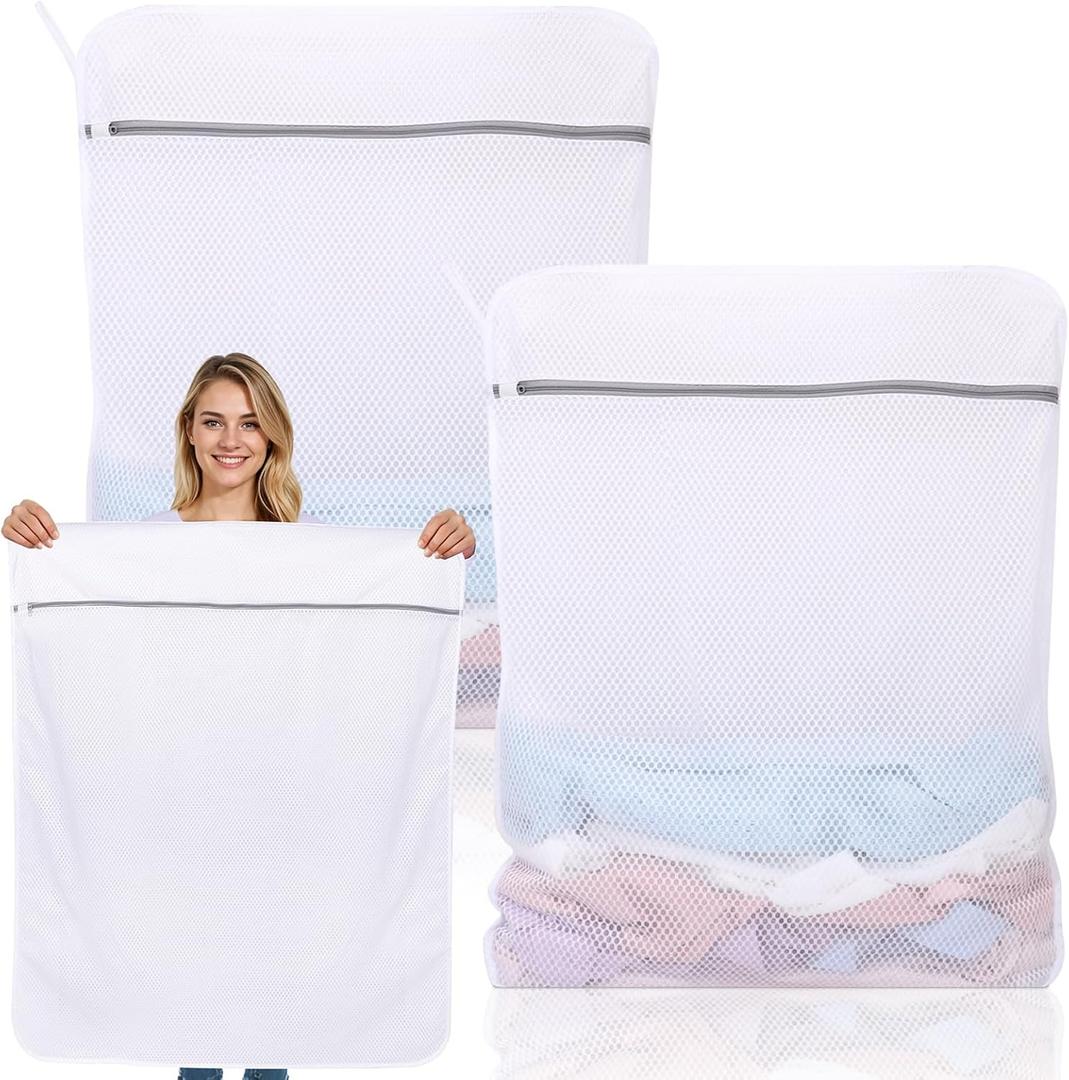 Dntorx 2 Pack XXX-Large Mesh Laundry Bags for Delicates, 35 x 43 Inches Reusable Laundry Bag Durable Wash Bags for Washing Machine for College, Family, Travel, Storage