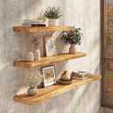Floating Shelves Set of 2, Solid Elm Wood Wall Shelves 32 Inch - Invisible Bracket Mount for Living Room, Bedroom, Kitchen, Bathroom - Natural