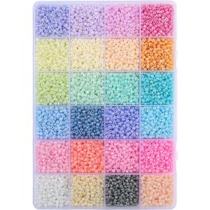 12500pcs John Bead Assorted Glass Seed Beads 8/0, 24 Rainbow Vibrant Pastels Colors Round Bead for DIY Crafts Jewelry Making Bead Box