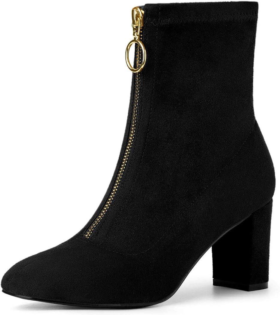 Allegra K Women's Front Zipper Chunky High Heel Ankle Boots (8) Allegra K Women's Front Zipper Chunky High Heel Ankle Boots (8)