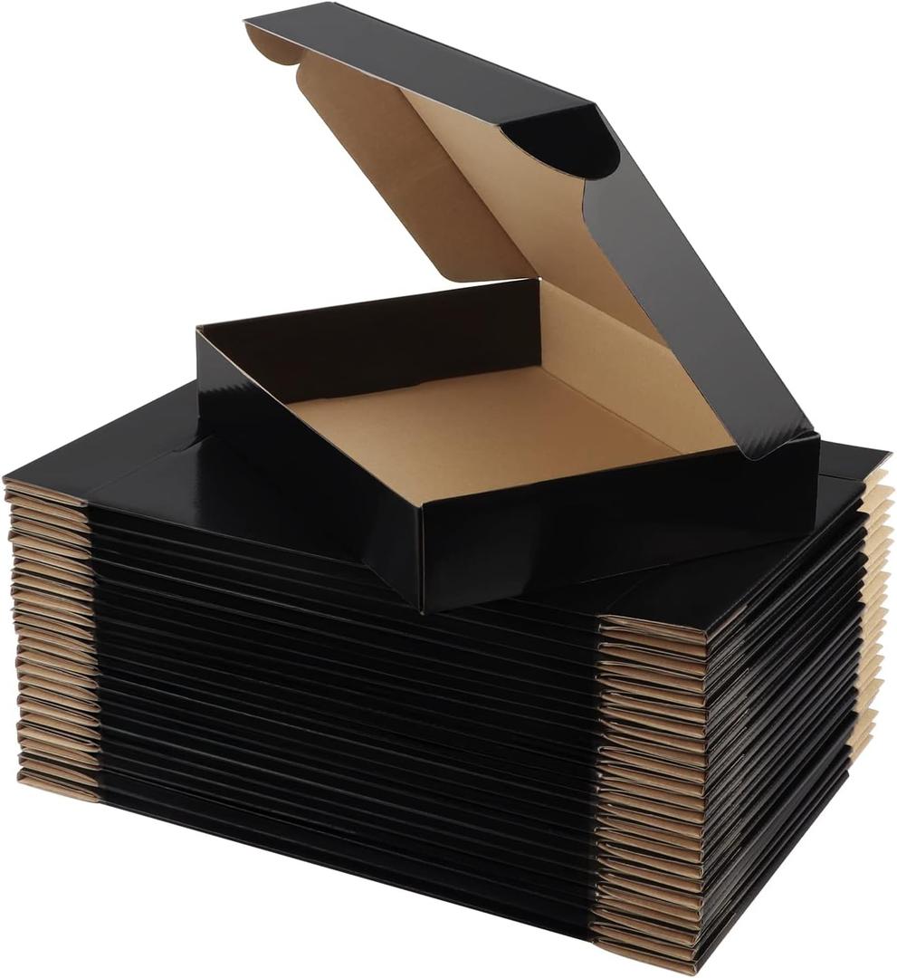 Hoikwo 25 Pack 11x8x2 Shipping Boxes for Small Business, Black Packaging Cardboard Boxes, Moving Mailing Packing Box