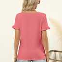 TICTICMIMI Women's V Neck Ruffle Short Sleeve Tops Summer Casual T Shirts (Blue)