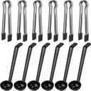 12 Pieces Plastic Serving Utensils Set Including 6 Pcs 1 oz Small Ladle and 6 Pcs Tong Acrylic Long Handle Ladle for Serving Sauce, Soup, Dressing, Punch Bowl, Gravy for Party Banquet Catering(Black)
