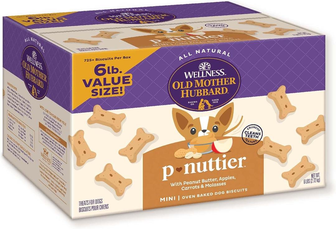Old Mother Hubbard Wellness P-Nuttier Dog Biscuits, Natural, Training Treats, Peanut Butter Flavor, Mini Size, (6 Pound Box) (BB: January 24, 2027)