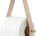 Wood & Leather Wall Toilet Paper Holder, Rustic Tissue Rolls Paper Holder Wall Mounted, Graceful and Natural Bathroom Accessories with Self-Adhesive Seamless Screw (Off-White)