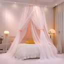 VETHIN Double Layer Princess Round Dome Canopy Bed Curtain for Girls Adults,Children Dreamy Mosquito Net,Cute Bedroom Decoration Castle Play Tent Reading Nook Canopies(Dome-Pink/White), Queen