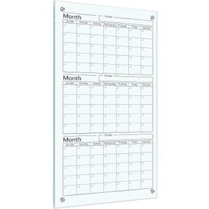 Glass Whiteboard Calendar Dry-Erase White Board Planner Glass Large Wall Mounted Calendar with Marker Tray for Wall Home or Office(Transparent,36" X 18",3 Month)