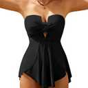XUNYU One Piece Swimsuits for Women Bandeau Strapless Bathing Suits Tummy Control Modest Swim Dress Cute Teens Swim Suit 2026 (Black, XL)