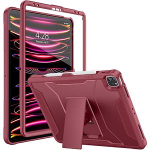 Soke Case for iPad Pro 12.9 Inch 6th/5th/4th Generation(2022/2021/2020 Release), Rugged Shockproof Protective Cover with Built-in Kickstand for Apple iPad Pro 12.9 - Dark Red