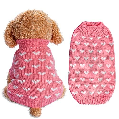 Dxhycc Dog Knitted Sweater Dog Heart Sweater Puppy Sweater Warm Soft Pet Holiday Clothes for Medium Cats and Dogs (Pink, M)