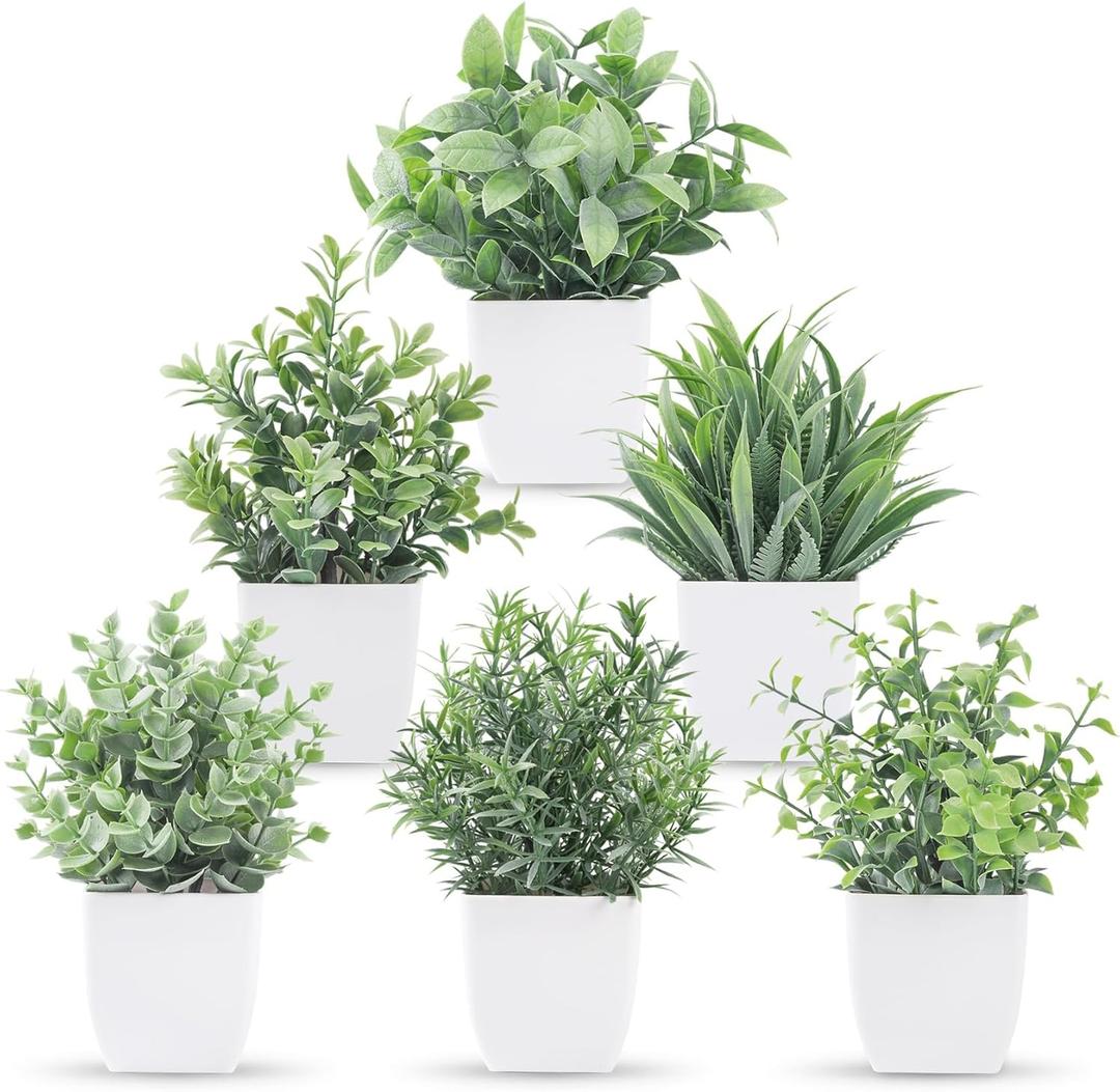 Der Rose Pack of 6 Fake Plants Small Artificial Plants Faux Plants Indoor for Home Bathroom Bedroom Living Room Classroom Decor (Grey)