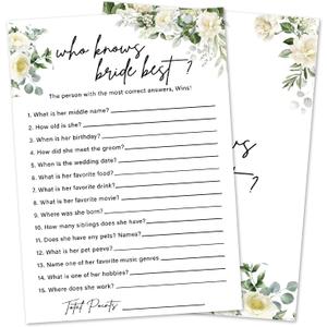 2 x Eucalyptus Bridal Shower Games 30 Guests, Who Knows Bride Best Bridal Games for Showers, White Rose Wedding Engagement Party Activity Party Supplies/Green-11