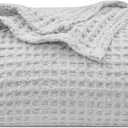 PHF Ultra Soft Waffle Weave Blanket Queen Size 90"x 90"- Washed Lightweight Breathable Cozy Woven Blanket for Bed - Aesthetic Decor for Couch Bedding Sofa Home Car - Light Grey