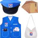 Kids Mailman Costume Mail Carrier Hat Mr. Postman Canvas Bag Vest Envelopes For Halloween Career Day Postal Costume