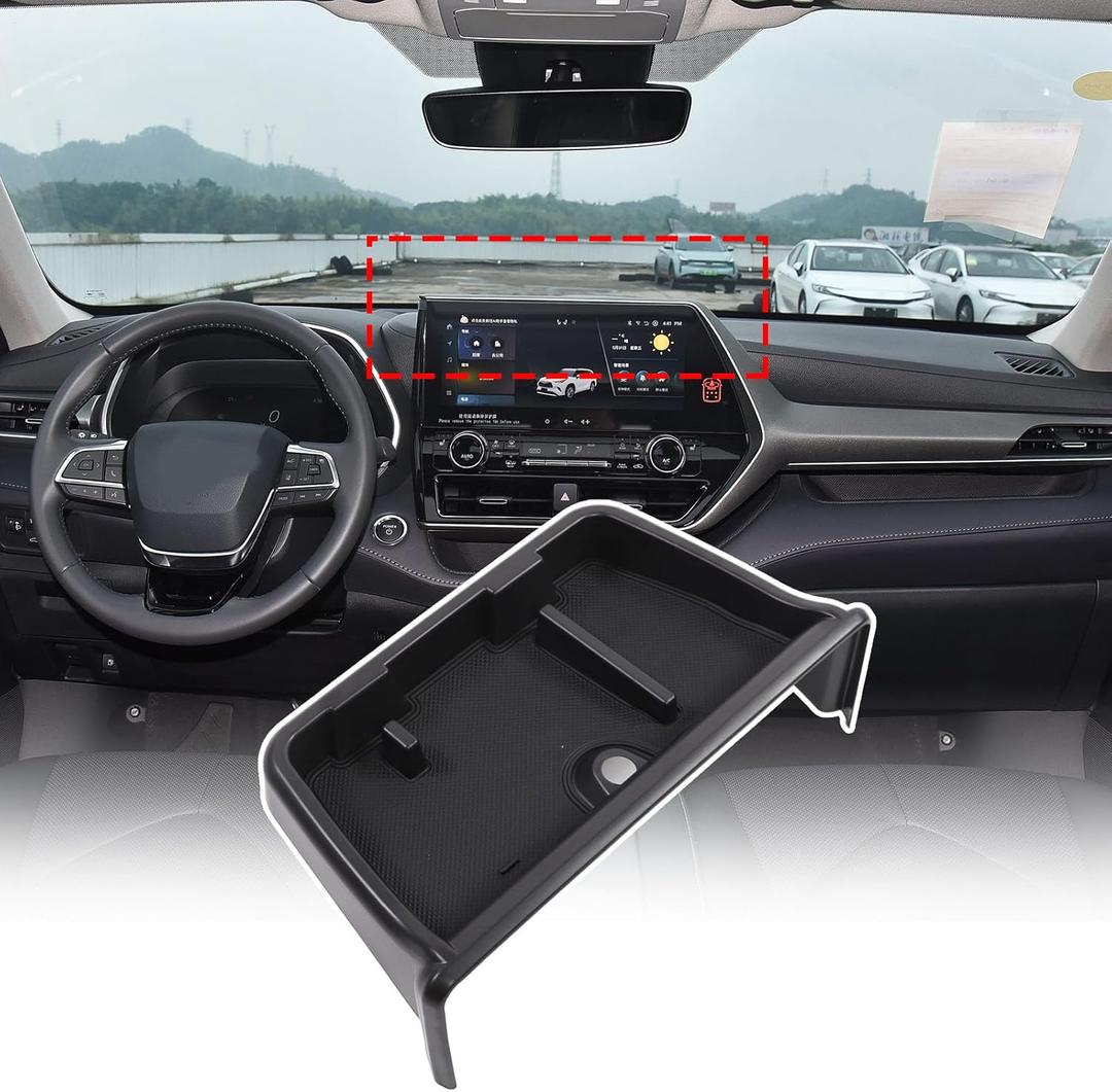 Dashboard Storage Organizer Tray Compatible with Toyota Grand Highlander 2024 2025,ABS Center Console Navigation Dashboard Storage Tray Interior Insert Accessories 1PCS (Black)