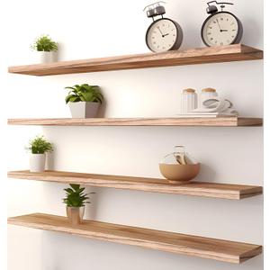PHPH 36 Inch Wood Floating Shelves for Wall, Wooden Wall Shelves for Bedroom, Set of 4 Light Brown (36in, Light Wood)