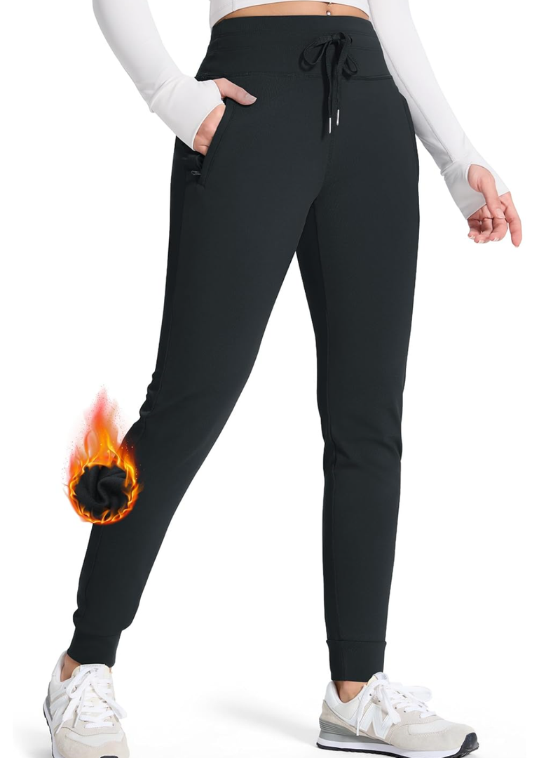 SEVEGO Women Tall Inseam Fleece Lined Joggers Water Resistant Hiking Pants with Zipper Pockets Size L/38