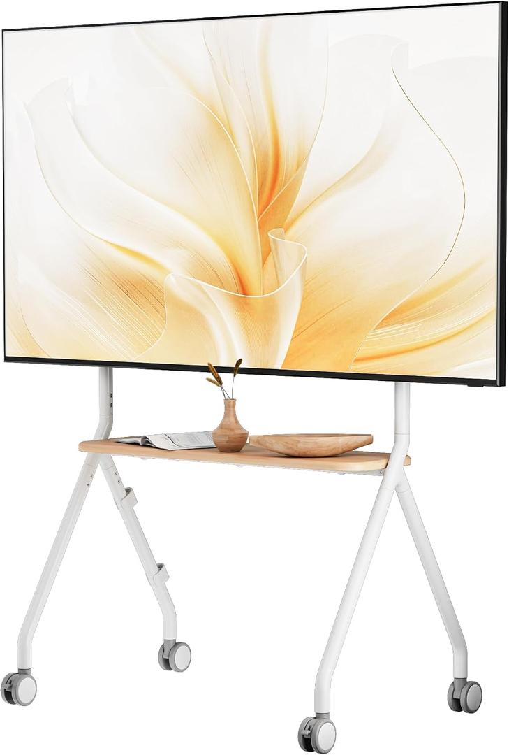 Rolling Easel TV Stand for 49-80" TVs, 110 lbs, White