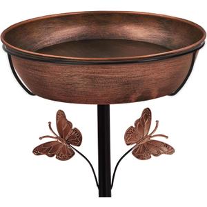 Metal Bird Bath Feeder for Outside 3.14 Deep Birdbaths Bowl with Stable Stake & Upgraded 5-Pronged Base, 13 Dia Freestanding for Garden Yard Lawn Decor, 44 Tall Easy Clean 1.5 Gallon