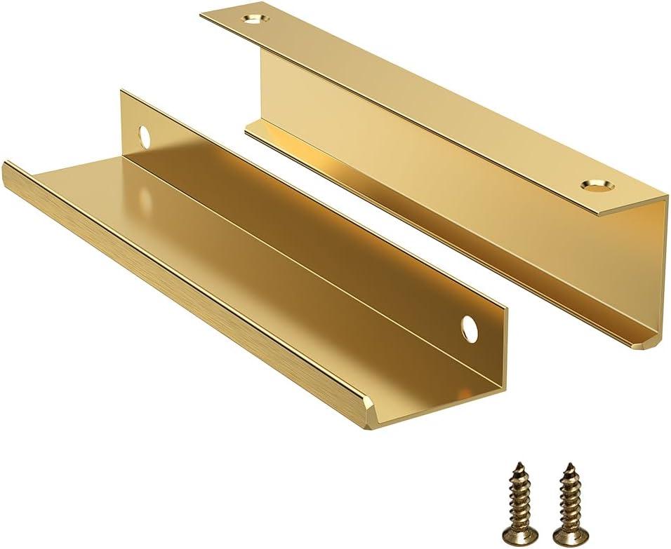 5 Pack Edge Gold Hidden Drawer Door Cabinet Handle Aluminum Alloy Finger Bar Pull Concealed Furniture Hardware Back Mount Dresser Handles for Kitchen Bathroom 150mm(5.9 Inch)