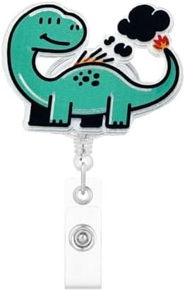Pack Of 3 Badge Reels Retractable Cute Nurse Badge Reel with Alligator Clip, Funny ID Badge Holder for Nurses, Doctors, Teachers, Office Worker (Dinosaur)
