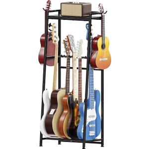 Guitar Stand, Guitar Rack Holder for Acoustic Guitar, Electric Guitar, Bass Display Stand, Multiple Guitar Rack Holder for 5-7 Guitars, Guitar Amp Accessories, for Home Music Studio, Black