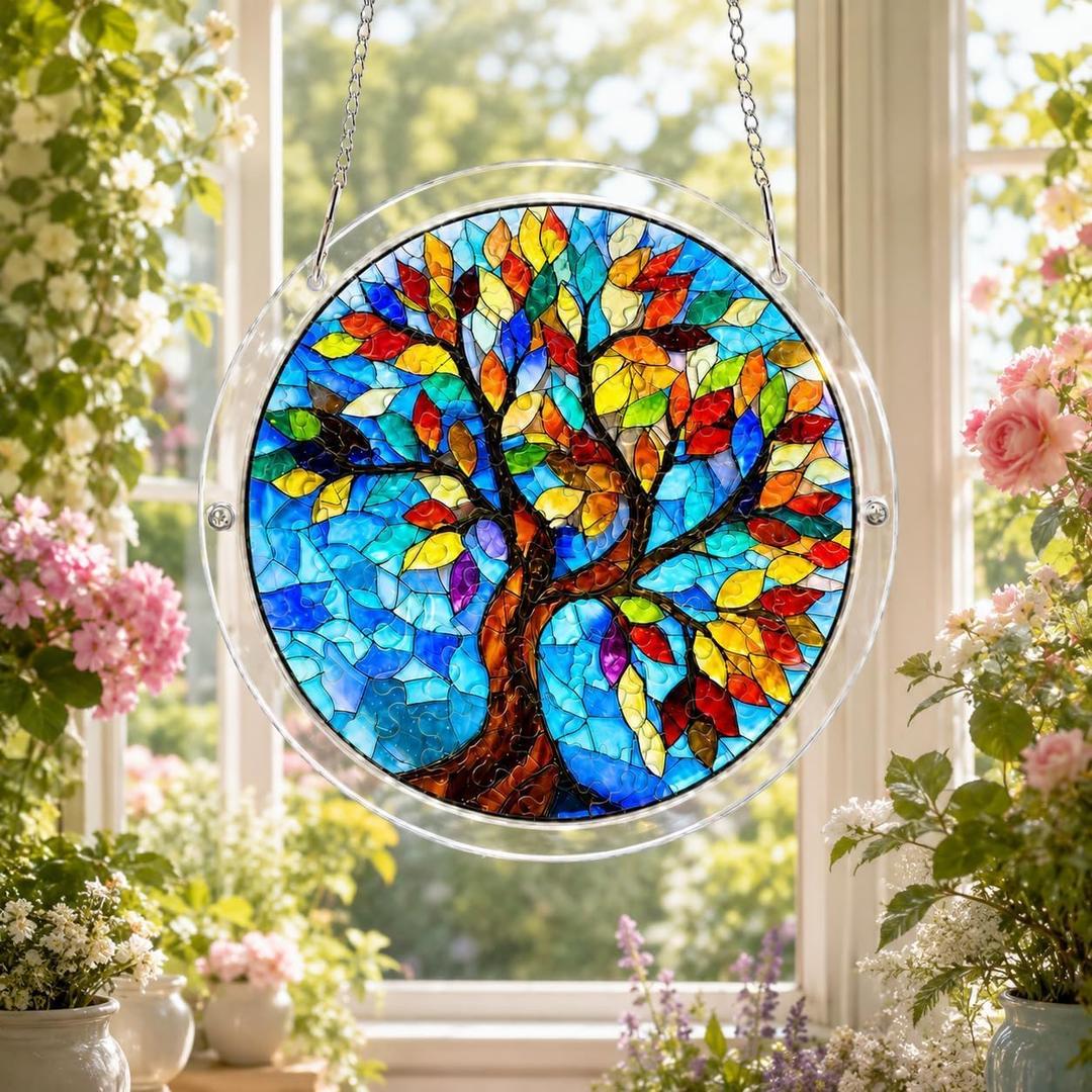 2 x Sun Catchers Puzzle for Indoor Window, Acrylic Jigsaw Puzzle Kit Suncatcher, Tree of Life Stained Puzzle for Window Hanging Outdoor Garden Yard Decor, Birthday Gifts for Mom, Wife, Sisters, Women, Men