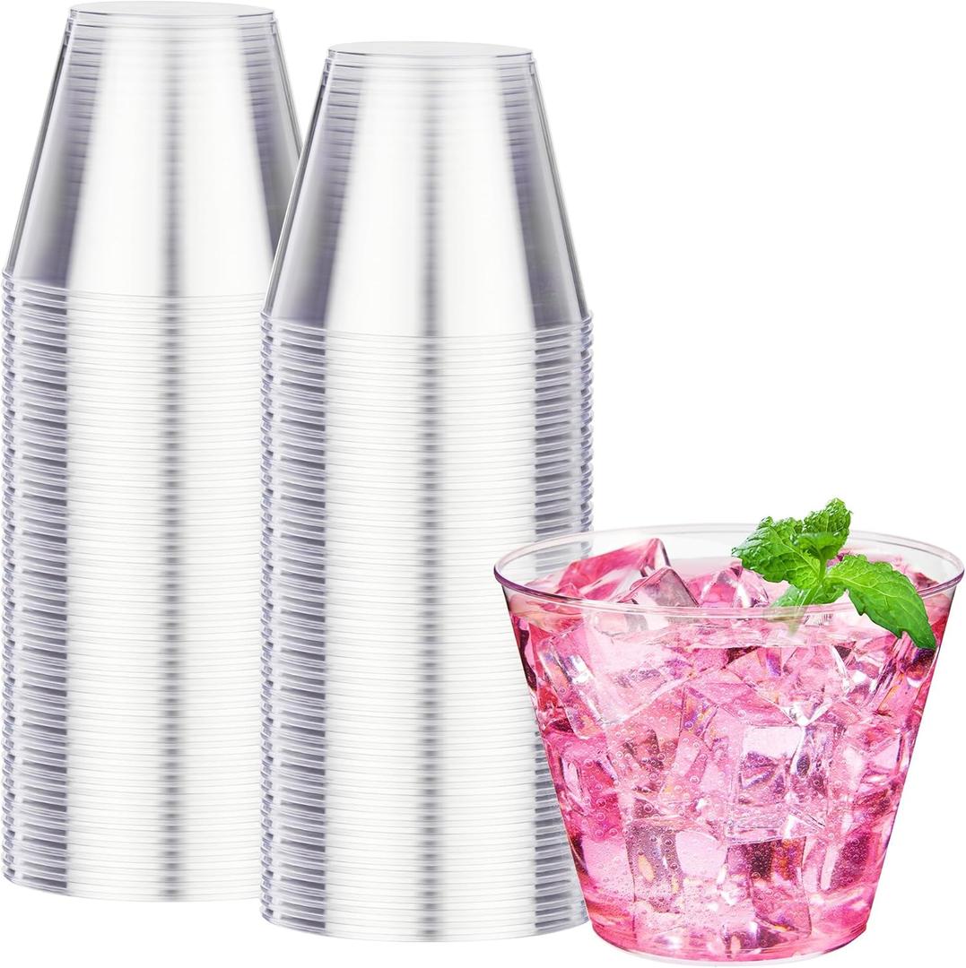 RACETOP 9 oz Clear Plastic Cups 100 packs, Disposable Plastic Party Cups Tumblers, Cocktail Cups, Perfect for Parties, Wedding and Events