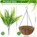 Lovemoon Fake Ferns Plant Baskets,2PCS Artificial Hanging Plants,2 Hanging Planters with 24 Pcs Leaves for Indoor Outside Decorations for Front Porch Garden Balcony Patio Home Decor (2, Light Green)