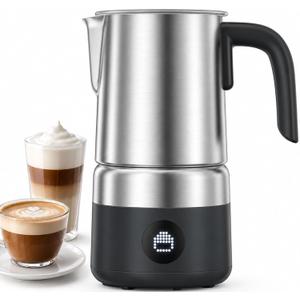 Milk Frother and Steamer [Upgraded], AMZCHEF 600W Detachable Electric Milk Frother, Automatic Hot & Cold Foam Maker, Easy Clean, Stainless Steel Jug, LED Display for Home Coffee
