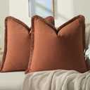 ZWJD Pillow Covers 20x20 Set of 2 Rust Throw Pillow Covers with Fringe Chic Cotton Decorative Pillows Square Cushion Covers for Sofa Couch Bed Living Room Farmhouse Boho Decor
