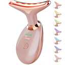 Red Light Therapy for Face and Neck, 7 Color Face Massager Tool for Wrinkles, Double Chin, Vibrating Facial Massager with Thermals for Skin Care, Rose Gold
