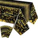 VitalCozy 6 Pcs Happy New Year Tablecloths 2026 New Year's Eve Party Supplies 54 x 108'' Black Gold Plastic Disposable Table Covers for Party Decorations (Balloon Gift Pattern)