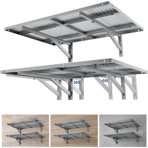 2Pack 2x3ft Garage Wall Shelving - Heavy Duty Wall Mounted Garage Shelves with Adjustable Rail Type Brackets, Suitable for Garages, Utility Room, 600lbs Capacity(2X3ft-2pack, Gray)