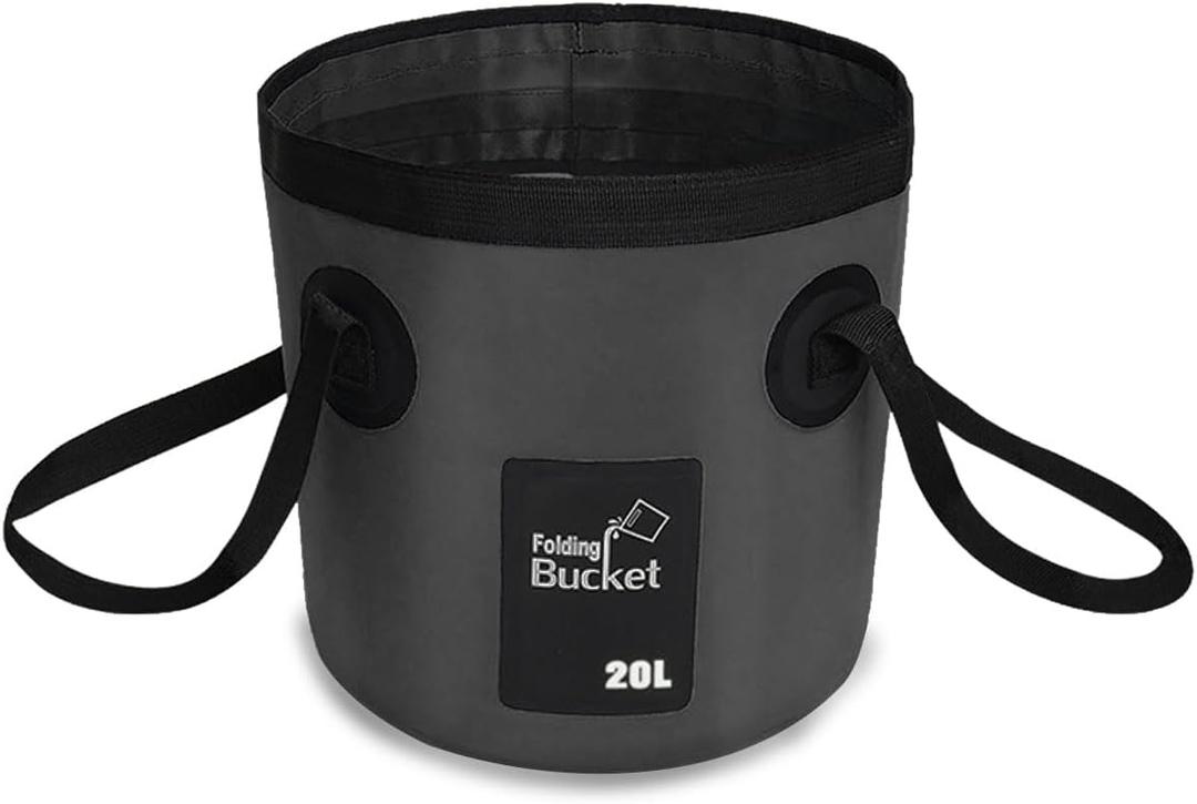 Collapsible Bucket with Handle, 5 Gallon 20L Multifunctional Foldable Water Container, Portable Waterproof Wash Basin for Fishing Camping Hiking Garden Car Washing (Black)