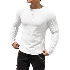 Men's Cotton Muscle Henley Shirts Slim Fit Long & Short Sleeve T-Shirt Stretchy Casual Stylish Ribbed Tee (White, XXL)