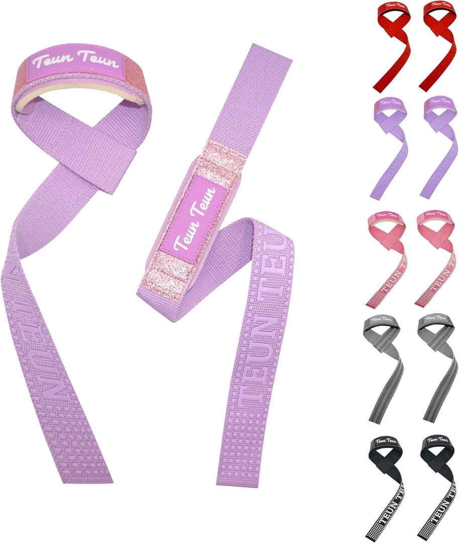 Teun Teun Glitter Weight Lifting Wrist Straps  24-Inch Cotton Gym Straps with Neoprene Padding for Deadlifts, Powerlifting, and Strength Training (Lavender)